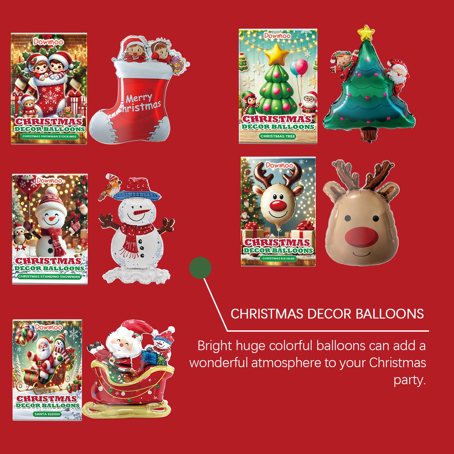 Downoo Christmas Balloons Set - Self-Sealing Santa, Reindeer, Tree Decorations for Party Supplies | Leak-Proof, Durable Nylon Foil for Indoor Outdoor Holiday Decor