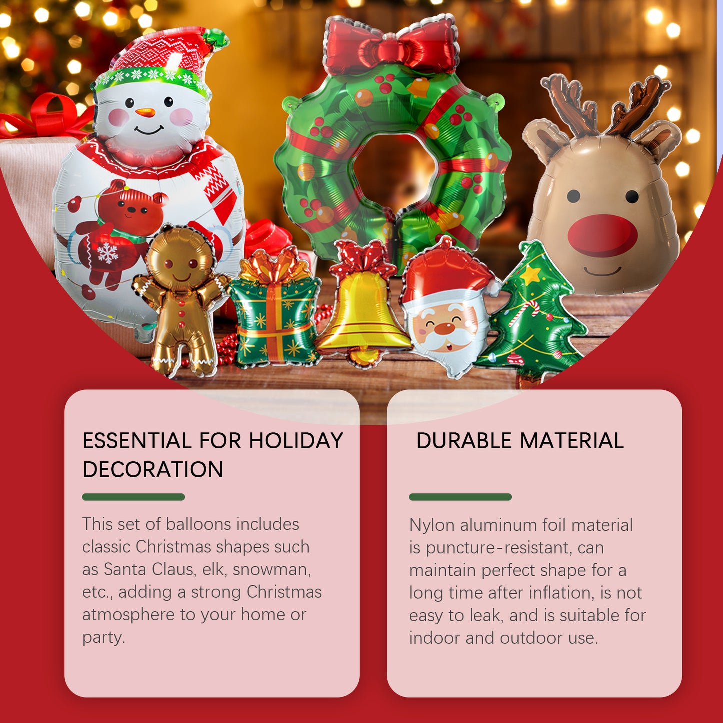 Downoo Christmas Balloons Set - Self-Sealing Santa, Reindeer, Tree Decorations for Party Supplies | Leak-Proof, Durable Nylon Foil for Indoor Outdoor Holiday Decor
