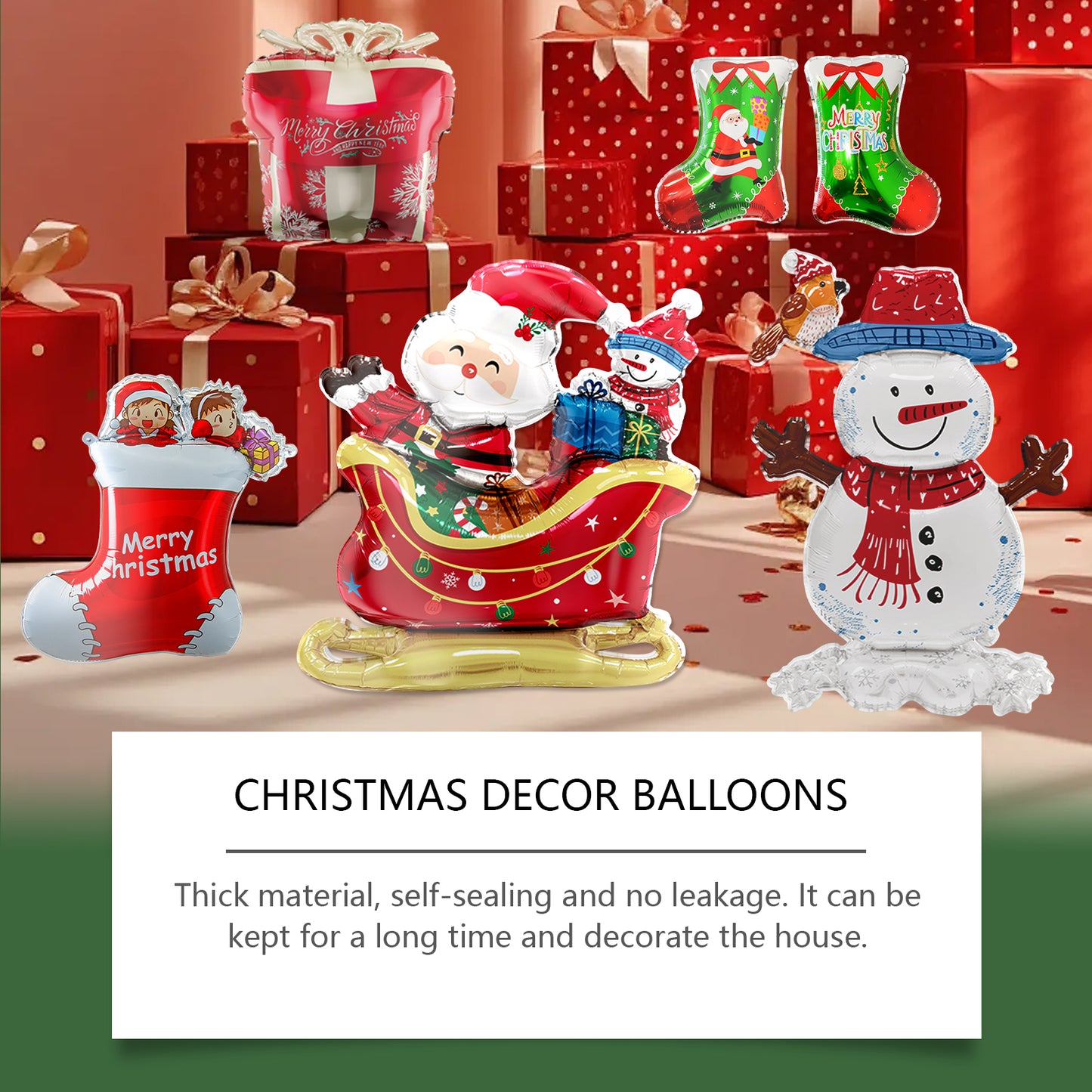 Downoo Christmas Balloons Set - Self-Sealing Santa, Reindeer, Tree Decorations for Party Supplies | Leak-Proof, Durable Nylon Foil for Indoor Outdoor Holiday Decor