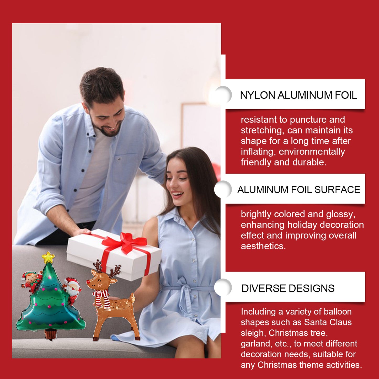 Downoo Christmas Balloons Set - Self-Sealing Santa, Reindeer, Tree Decorations for Party Supplies | Leak-Proof, Durable Nylon Foil for Indoor Outdoor Holiday Decor