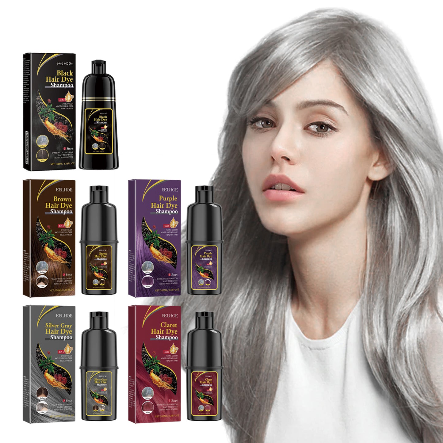 EELHOE Plant-Nourishing Dark Hair Color Shampoo