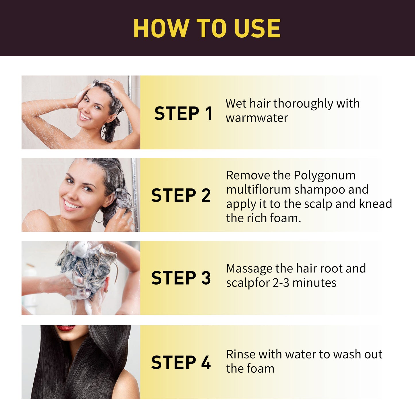 EELHOE Natural Plant-Based Gray Hair Covering Shampoo - Instant White Hair Coverage, Damage Repair with Fo-Ti, Ginseng & Reishi Extracts