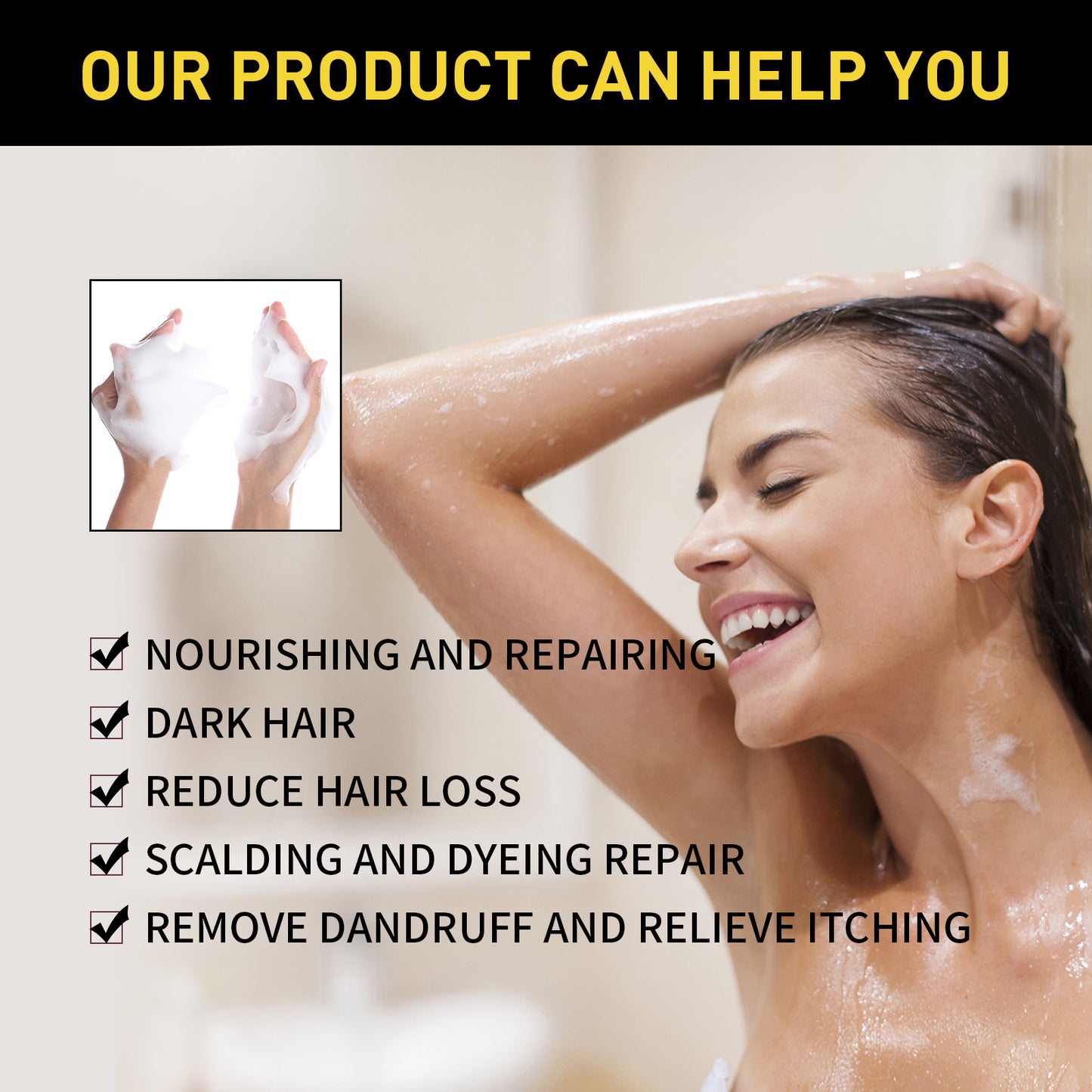 EELHOE Natural Plant-Based Gray Hair Covering Shampoo - Instant White Hair Coverage, Damage Repair with Fo-Ti, Ginseng & Reishi Extracts