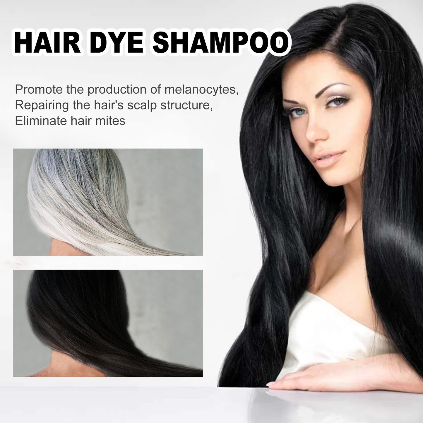 EELHOE Natural Plant-Based Gray Hair Covering Shampoo - Instant White Hair Coverage, Damage Repair with Fo-Ti, Ginseng & Reishi Extracts