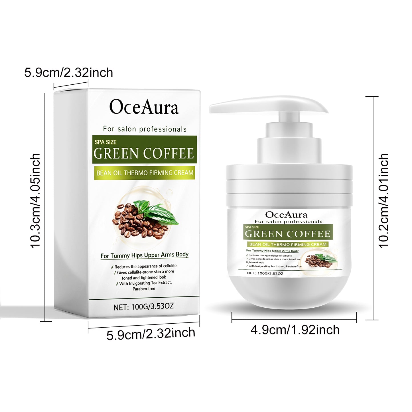 OceAura Green Coffee Bean Oil Firming Cream - Intensely Hydrating, Tightening & Smoothing Body Lotion for Soft, Supple Skin