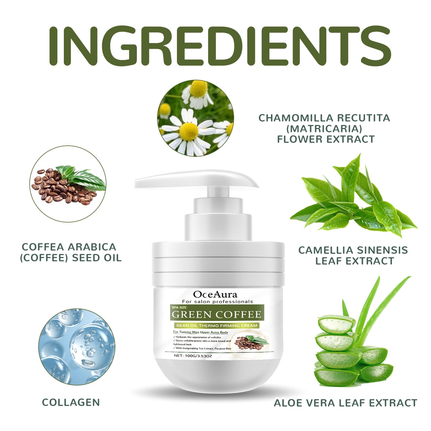 OceAura Green Coffee Bean Oil Firming Cream - Intensely Hydrating, Tightening & Smoothing Body Lotion for Soft, Supple Skin