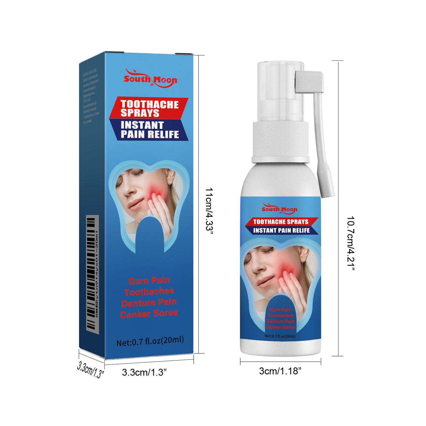 SOUTH MOON Toothache Relief Spray - Natural Soothing Oral Spray for Daily Cleaning & Long-Term Care, Helps Relieve Mouth Discomfort